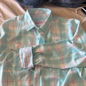 Men's Light Blue and Pink Plaid Flannel Casual Shirt